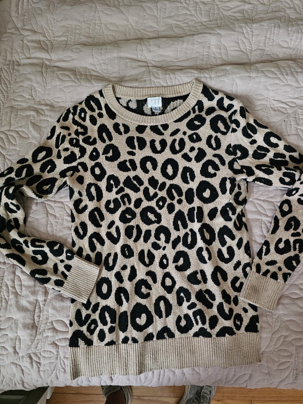 a new day Beige and Black Leopard Crewneck Sweater